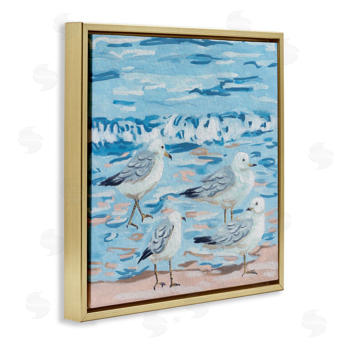 Melissa Wang Modern Sea Birds on Shore Gold Floating Frame Canvas Wall Art Print