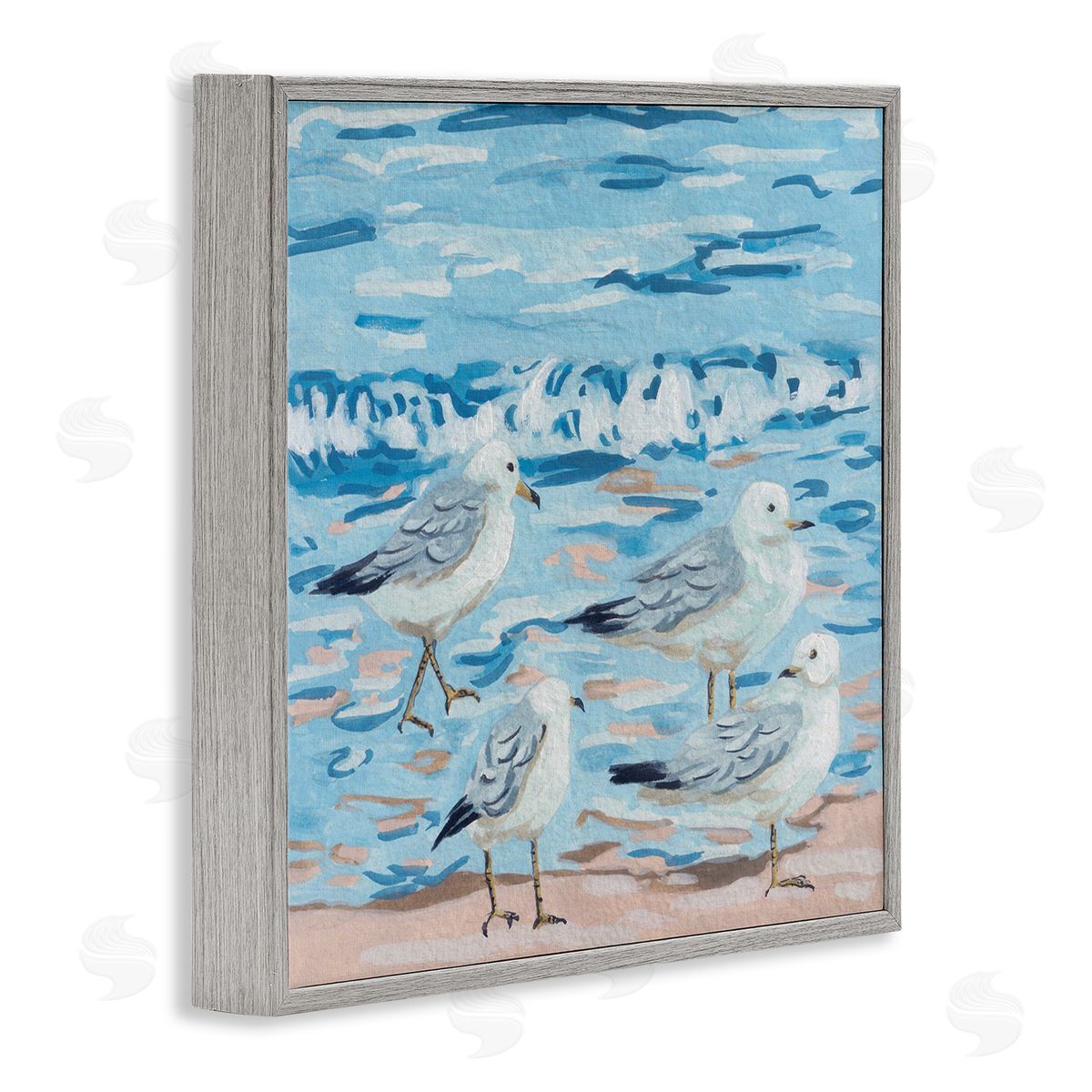 Melissa Wang Modern Sea Birds on Shore Gray Framed Glicee Wall Art Print