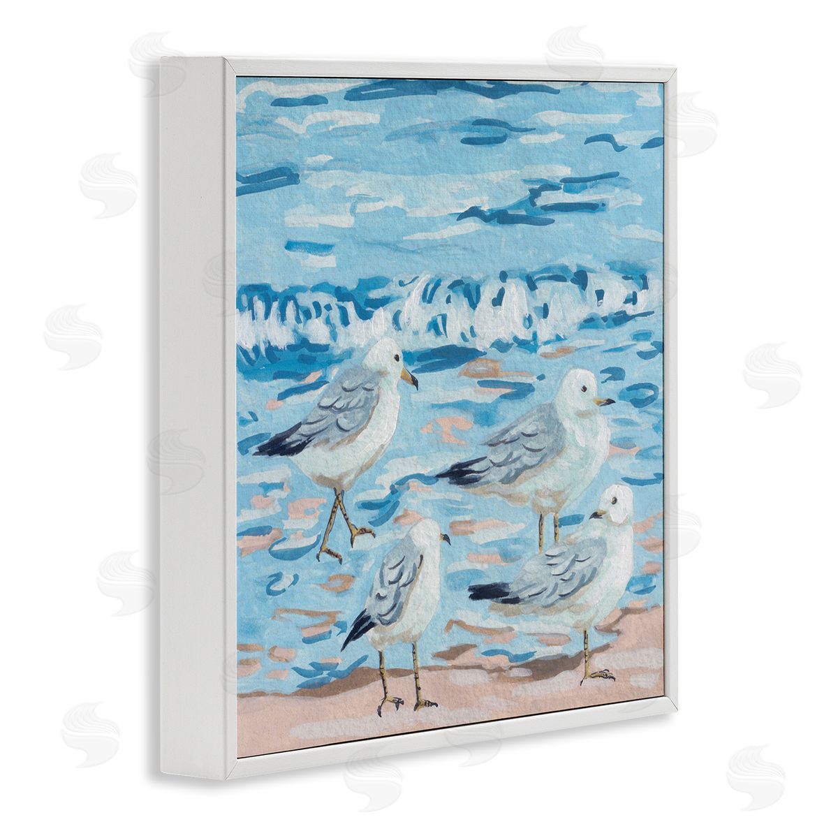 Melissa Wang Modern Sea Birds on Shore White Framed Glicee Wall Art Print