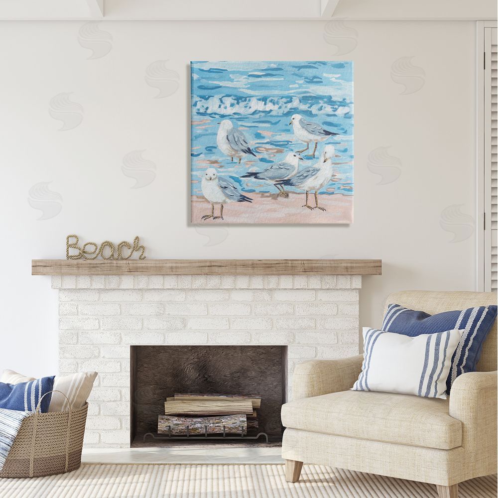 Melissa Wang Seagulls on Beach Shore Canvas Wall Art in Room