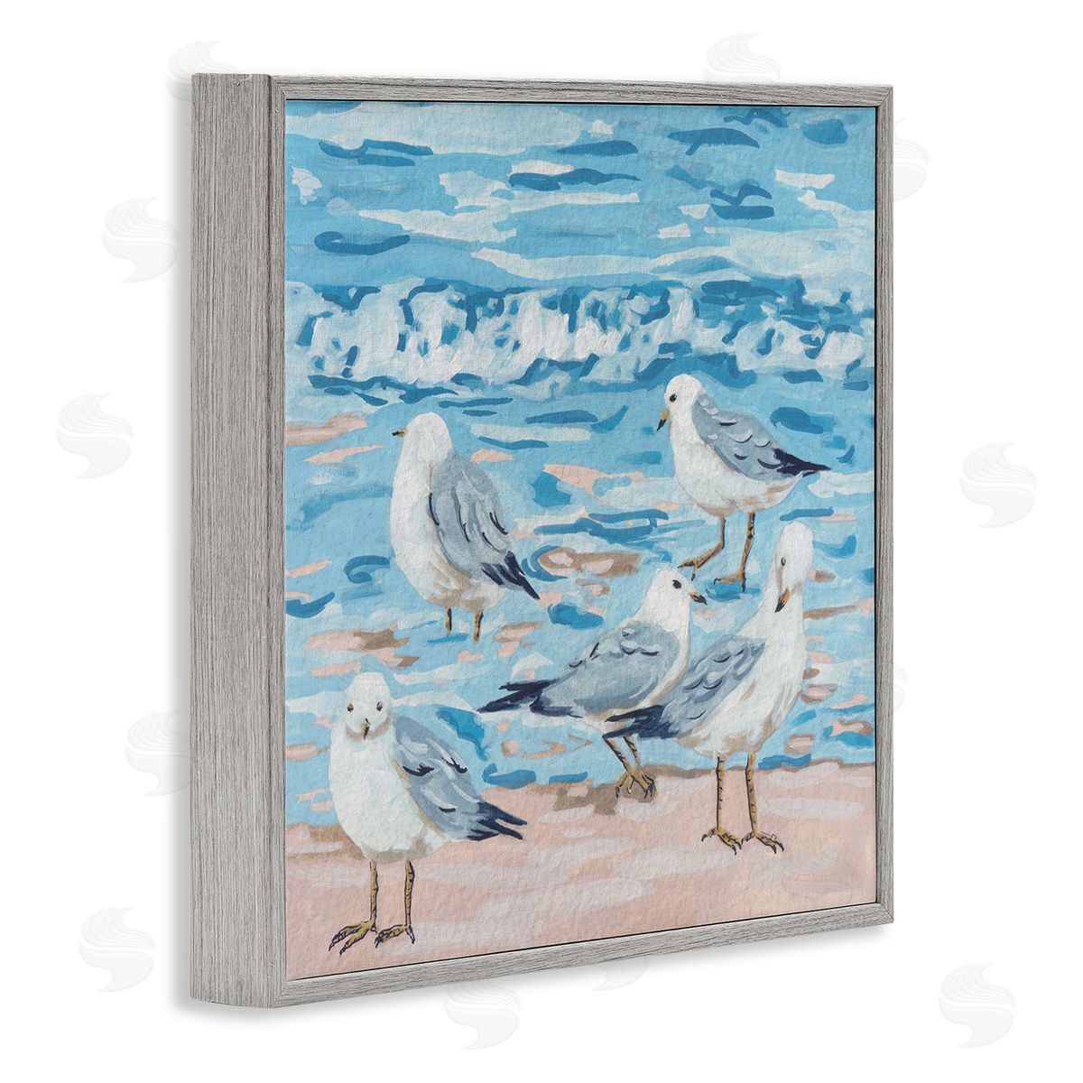 Melissa Wang Seagulls on Beach Shore Gray Framed Glicee Wall Art Print