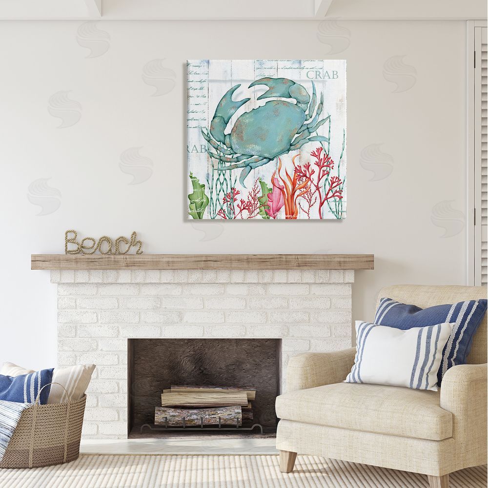 Emma Leach Rustic Crab & Coral Canvas Wall Art in Room