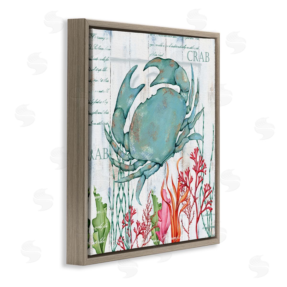 Emma Leach Rustic Crab & Coral Brown Floating Frame Canvas Wall Art Print