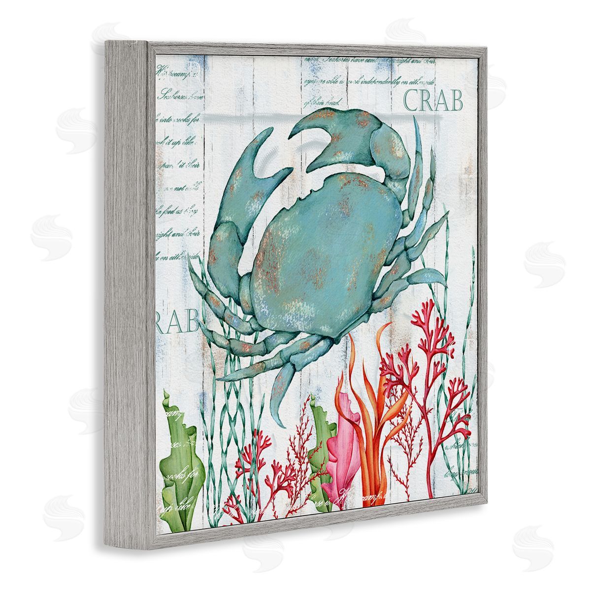 Emma Leach Rustic Crab & Coral Gray Framed Glicee Wall Art Print