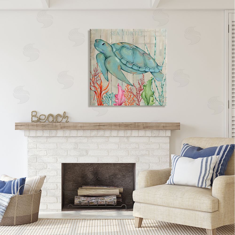 Emma Leach Rustic Sea Turtle Animal Canvas Wall Art in Room
