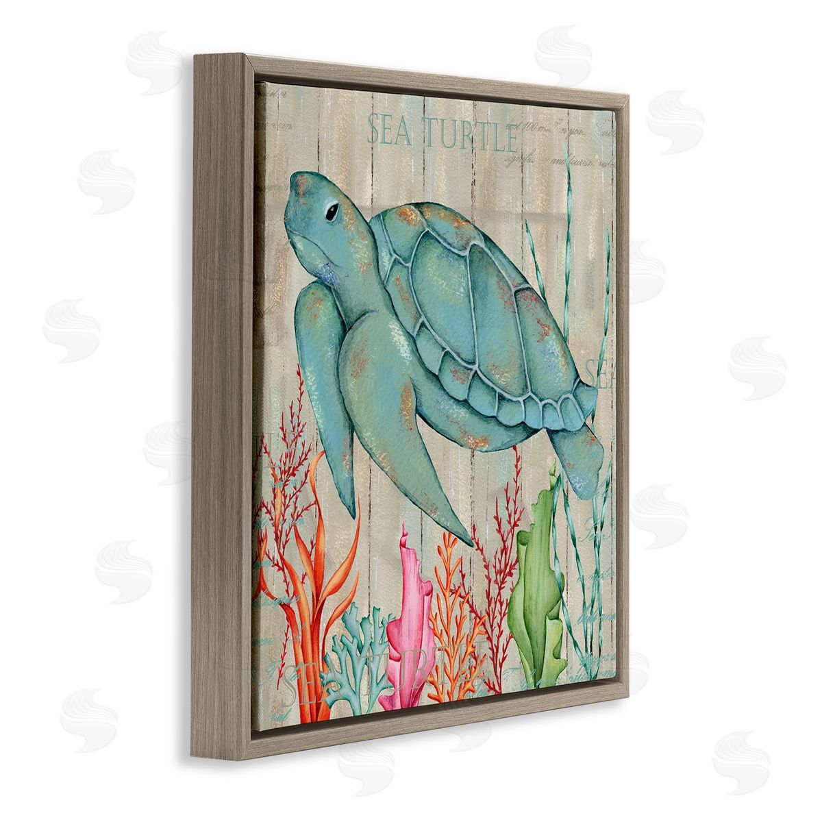 Emma Leach Rustic Sea Turtle Animal Brown Floating Frame Canvas Wall Art Print