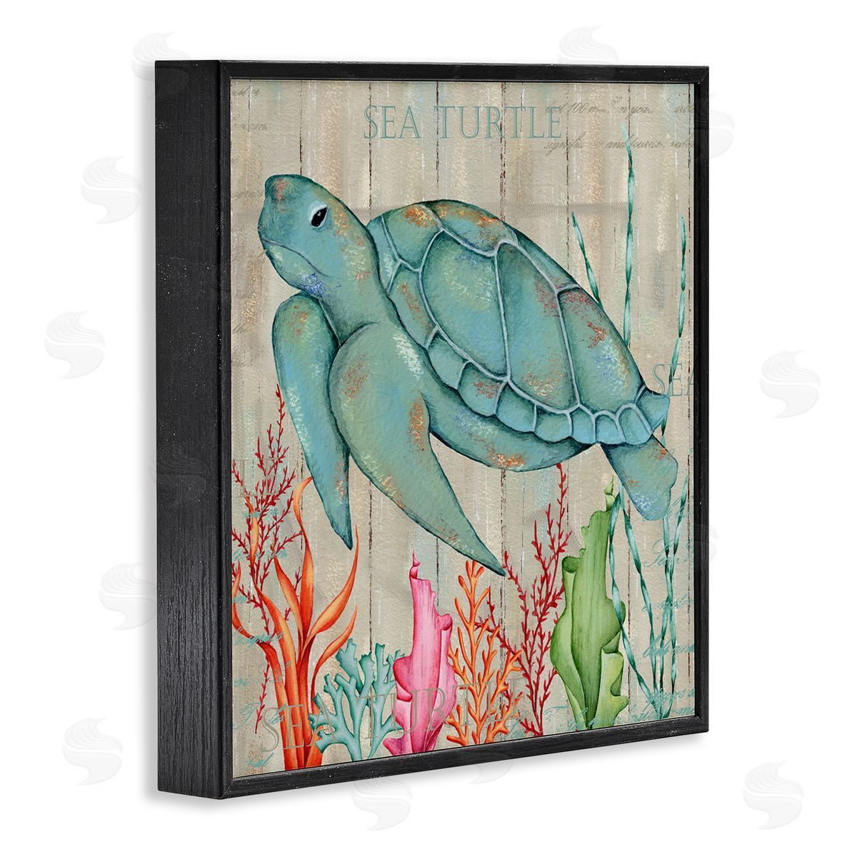 Emma Leach Rustic Sea Turtle Animal Black Framed Glicee Wall Art Print
