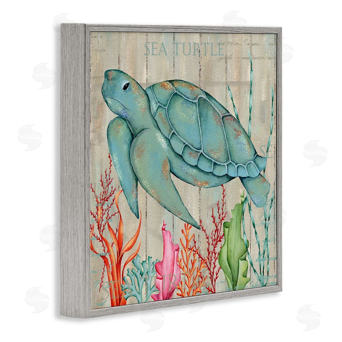 Emma Leach Rustic Sea Turtle Animal Gray Framed Glicee Wall Art Print