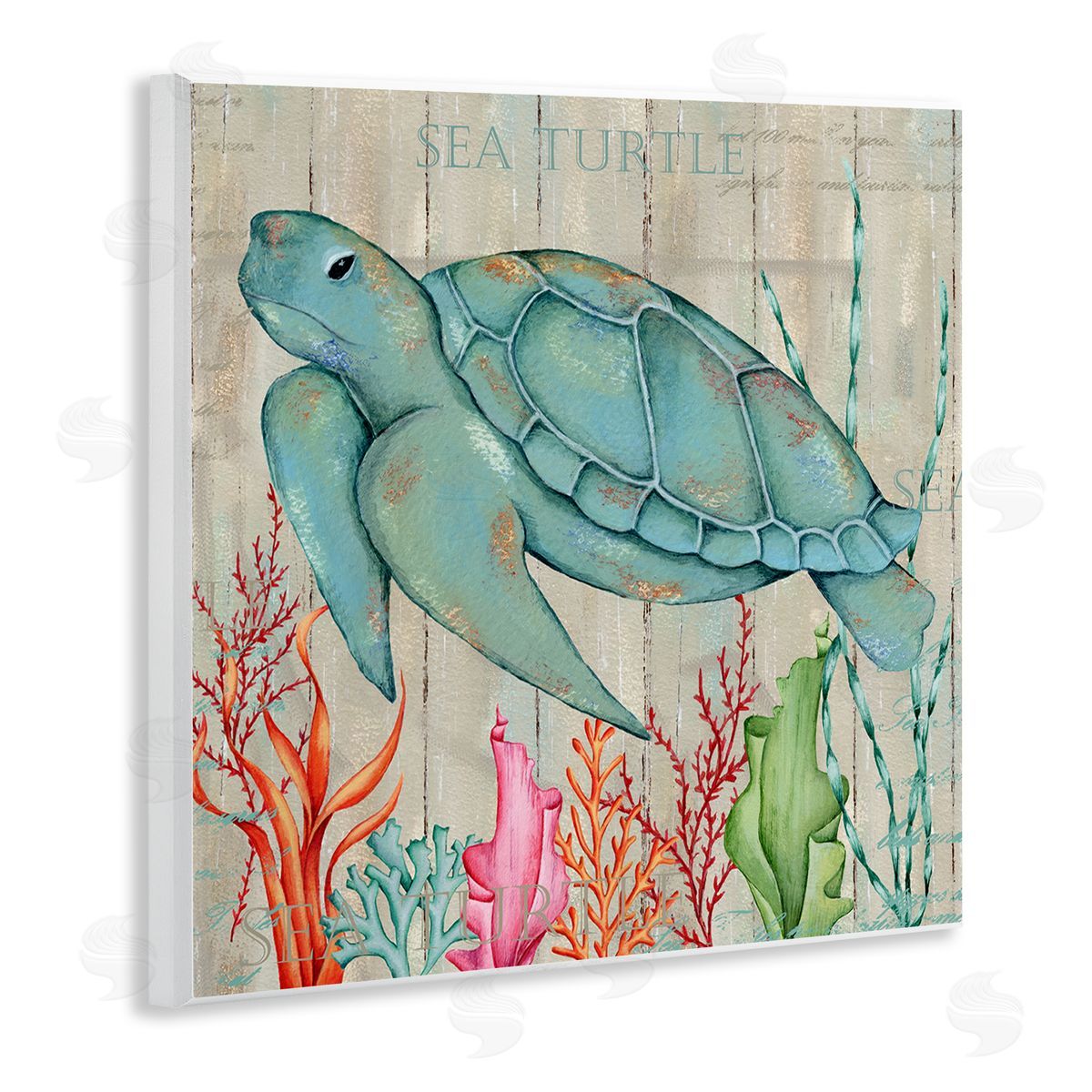 Emma Leach Rustic Sea Turtle Animal Wooden Wall Plaque Art Print