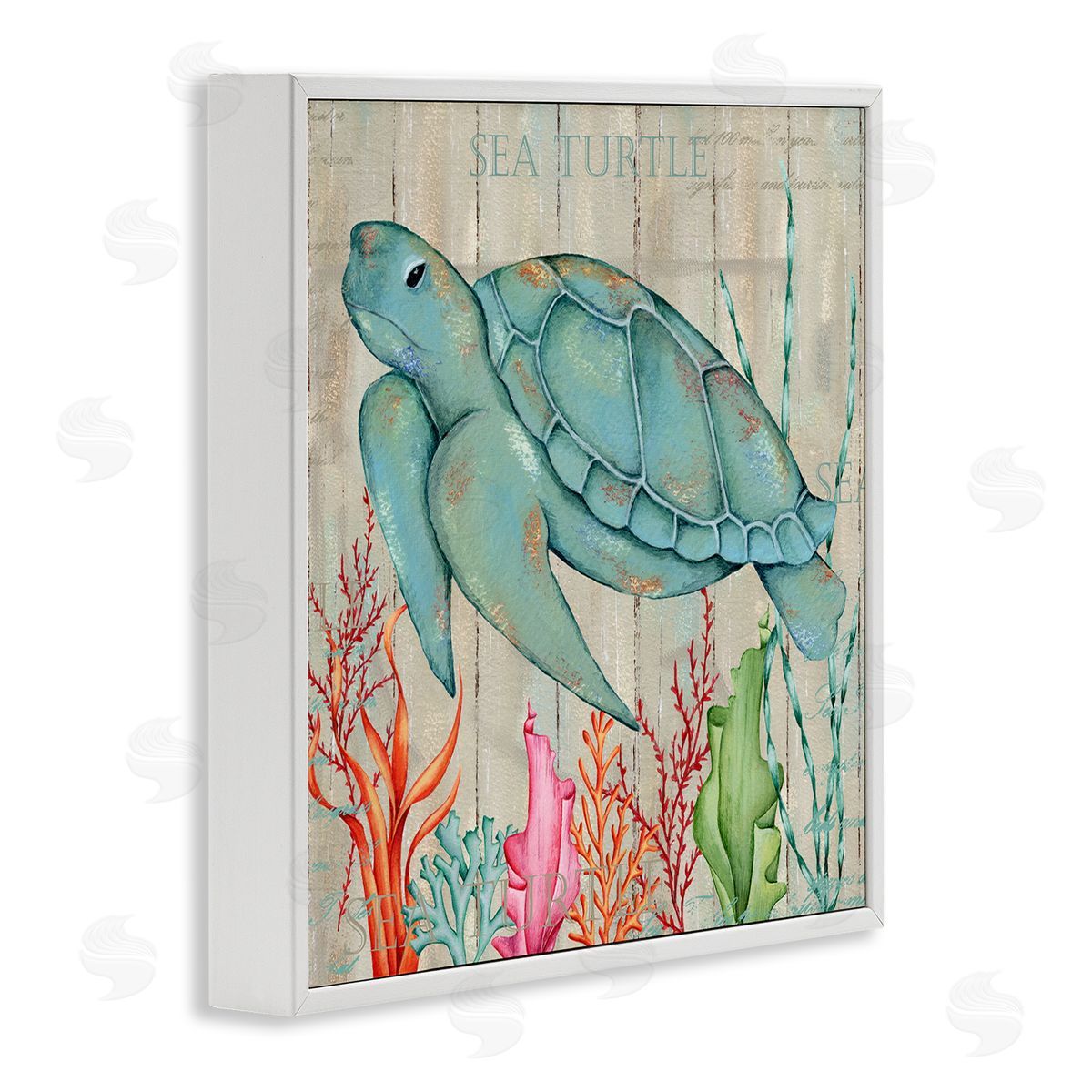 Emma Leach Rustic Sea Turtle Animal White Framed Glicee Wall Art Print