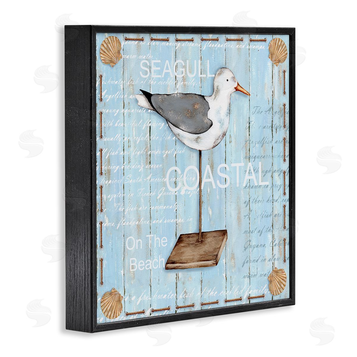 Emma Leach Rustic Blue Seagull Black Framed Glicee Wall Art Print