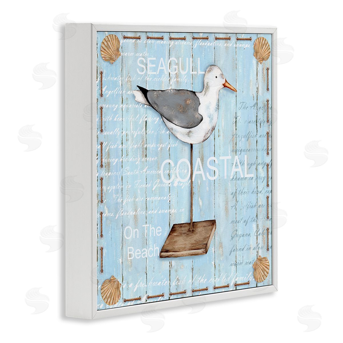 Emma Leach Rustic Blue Seagull White Framed Glicee Wall Art Print