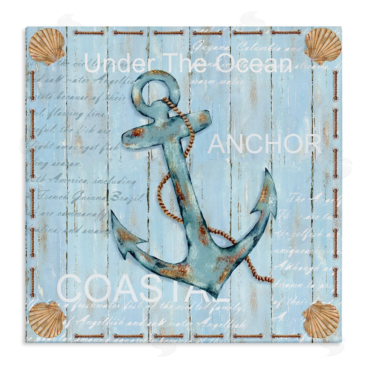 Emma Leach Blue Maritime Anchor Stretched Canvas Wall Art Print