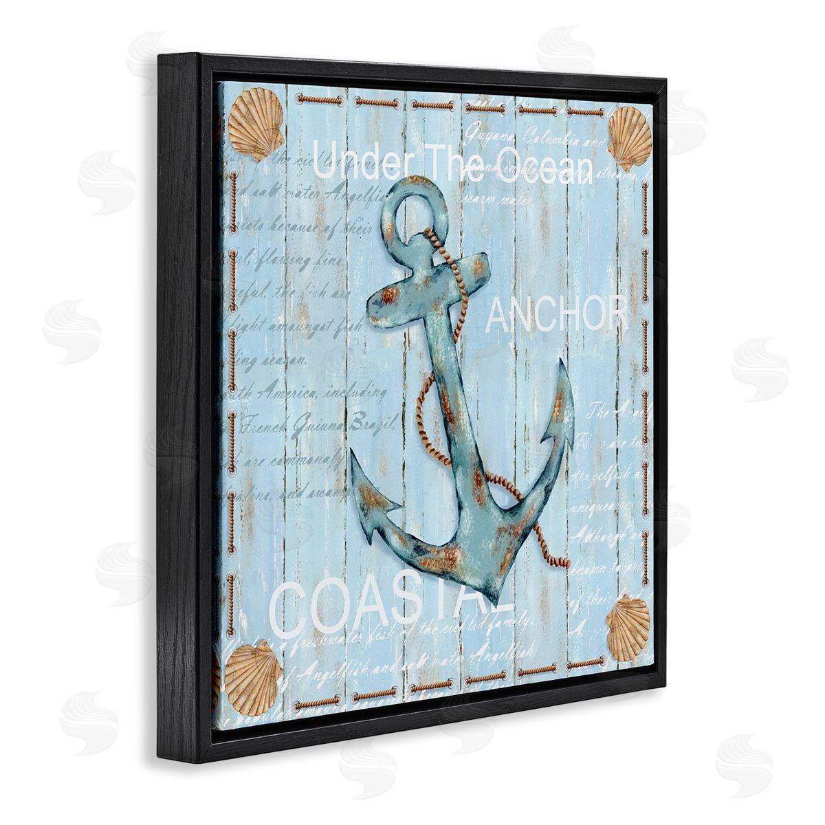 Emma Leach Blue Maritime Anchor Black Floating Frame Canvas Wall Art Print