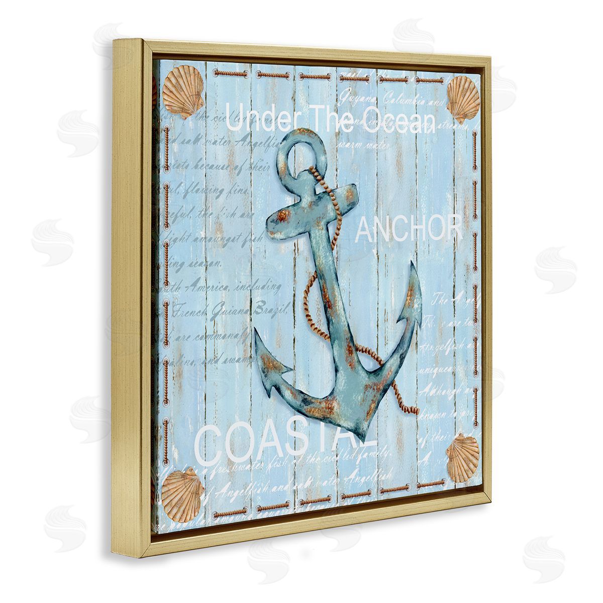 Emma Leach Blue Maritime Anchor Gold Floating Frame Canvas Wall Art Print