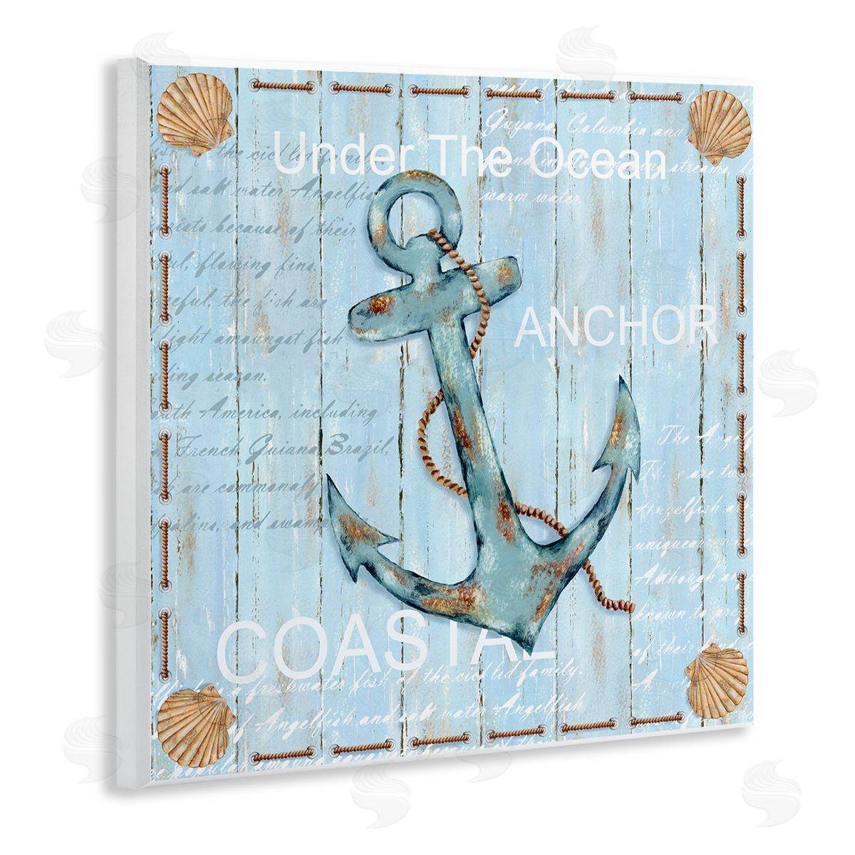 Emma Leach Blue Maritime Anchor Wooden Wall Plaque Art Print