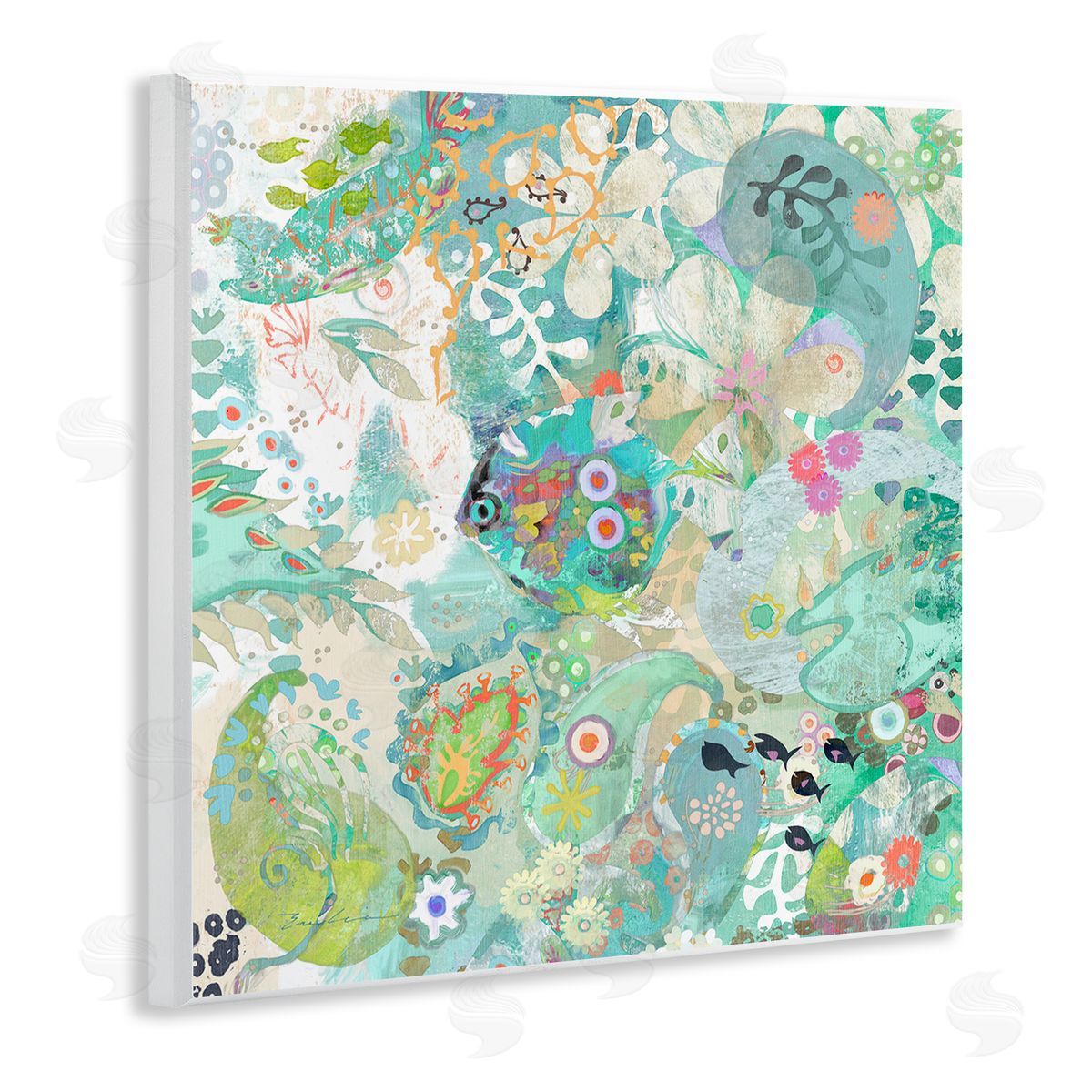 Evelia Designs Green Paisley Fish Pattern Wooden Wall Plaque Art Print