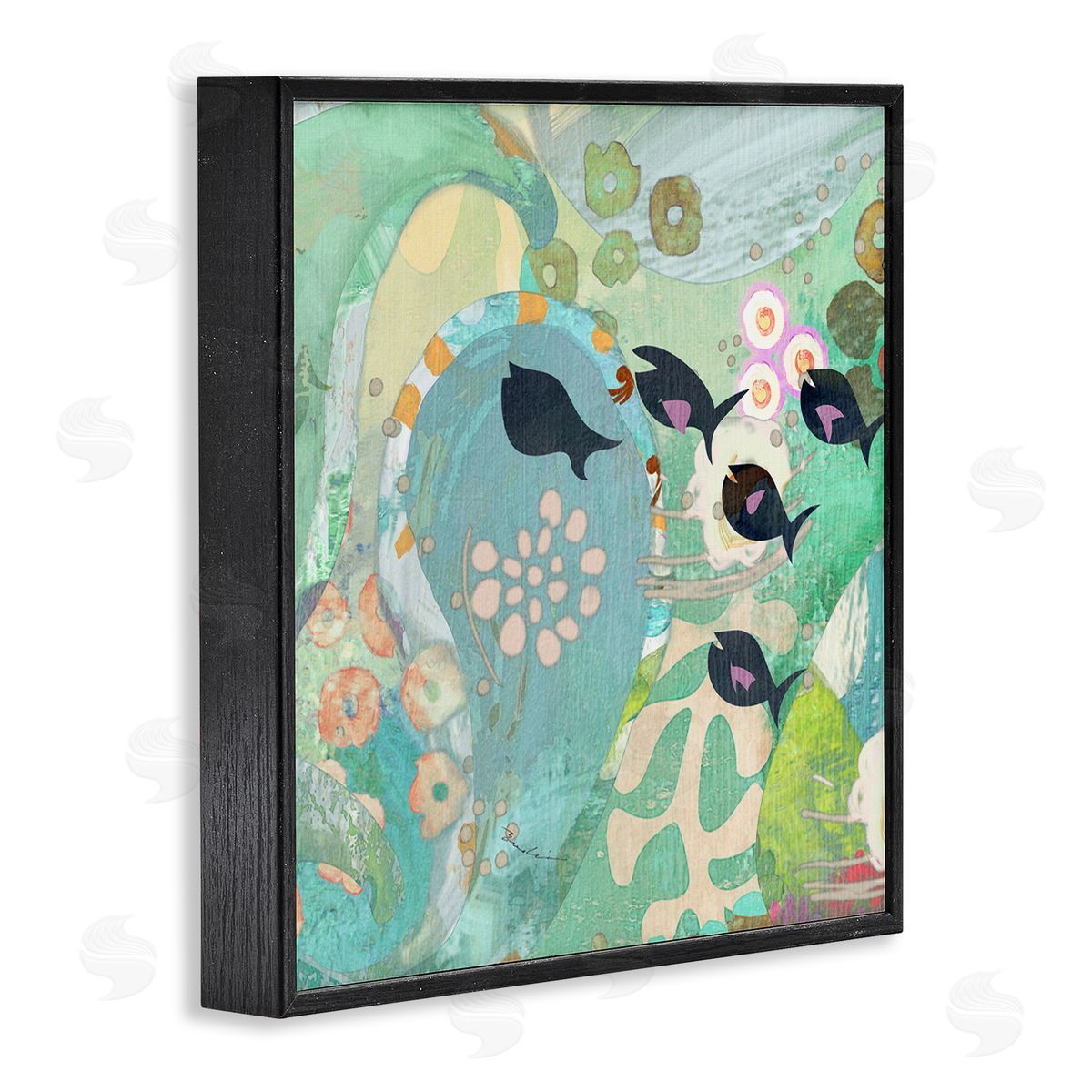 Evelia Designs Green Patterned Fish Collage Black Framed Glicee Wall Art Print