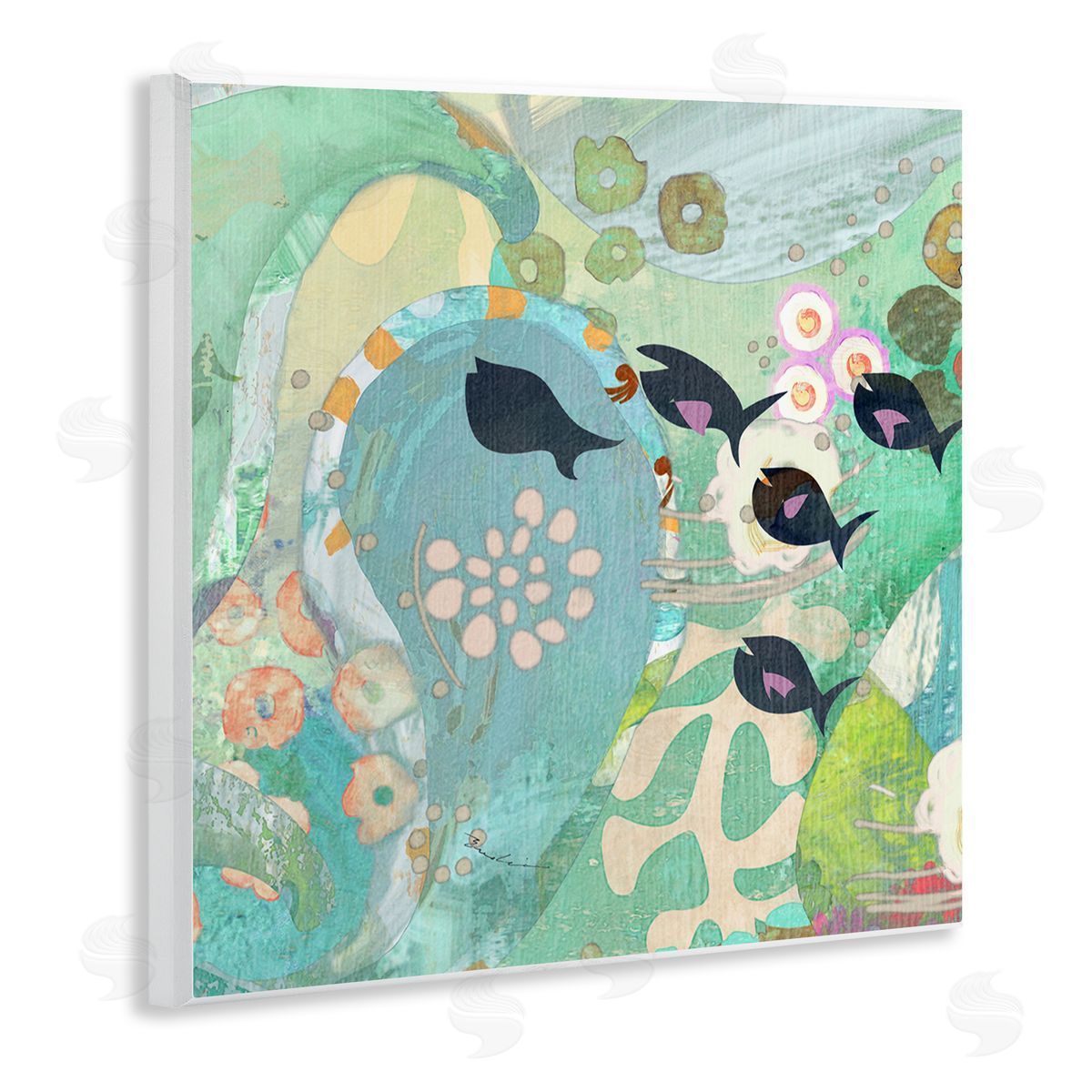Evelia Designs Green Patterned Fish Collage Wooden Wall Plaque Art Print