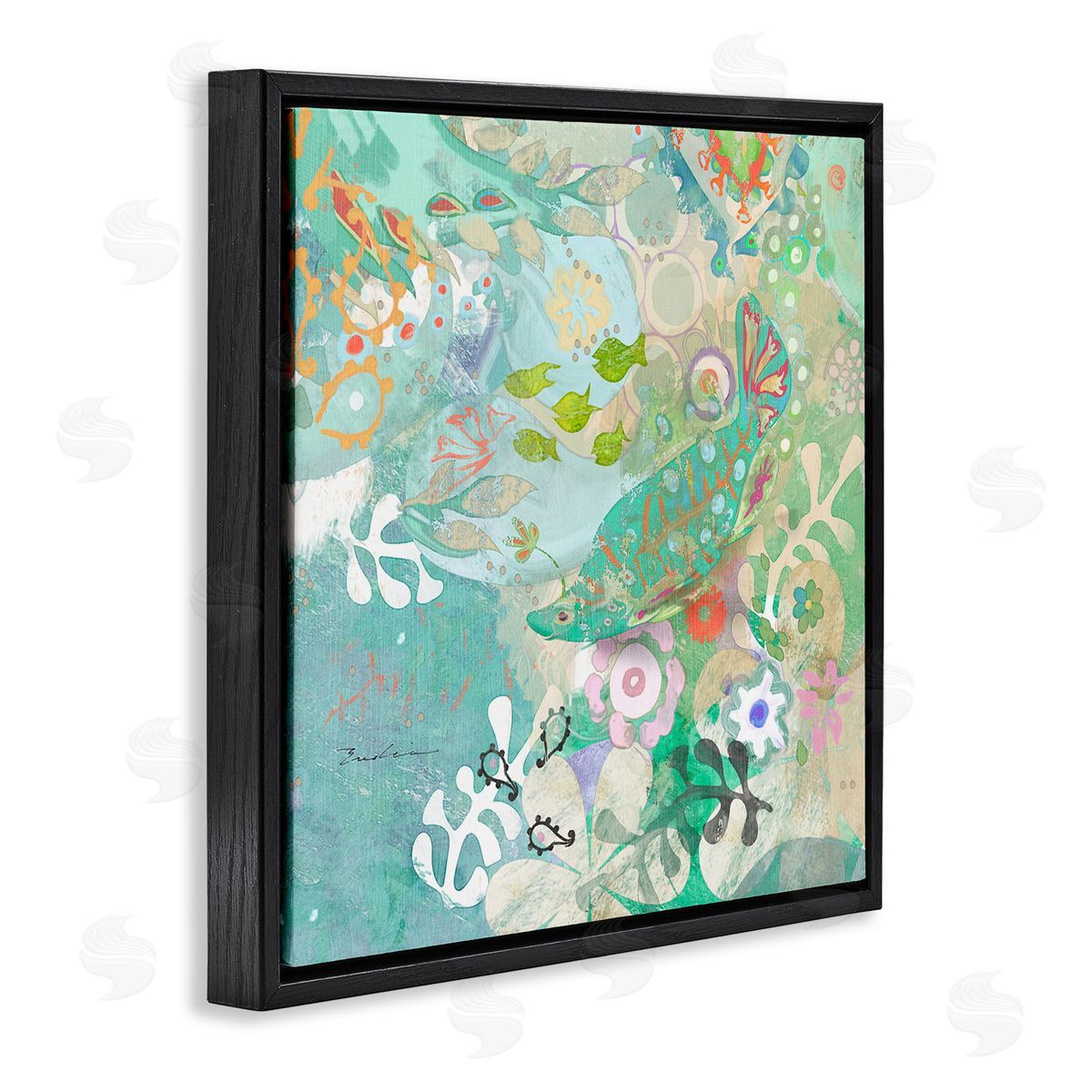 Evelia Designs Paisley Fish Pattern Black Floating Frame Canvas Wall Art Print