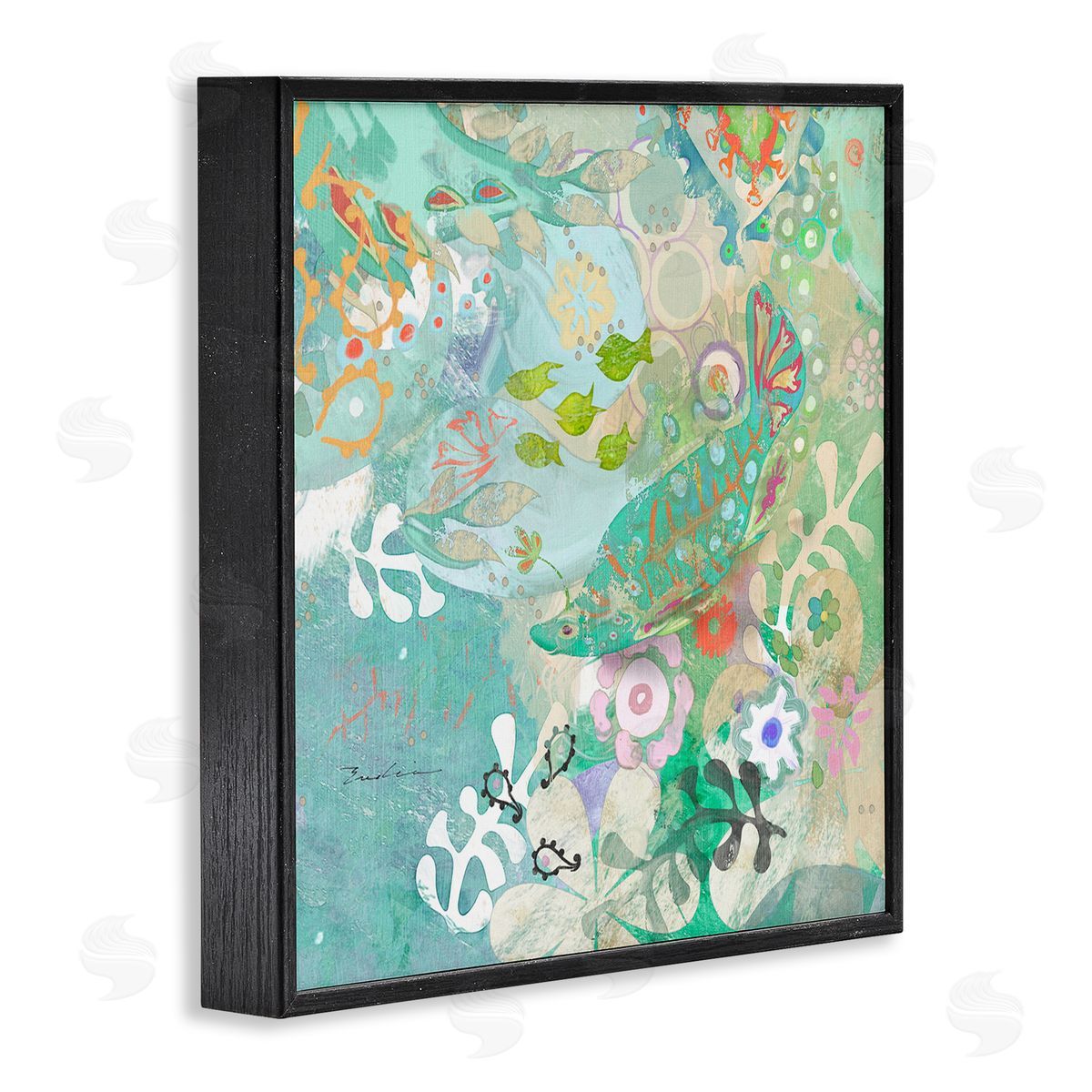 Evelia Designs Paisley Fish Pattern Black Framed Glicee Wall Art Print