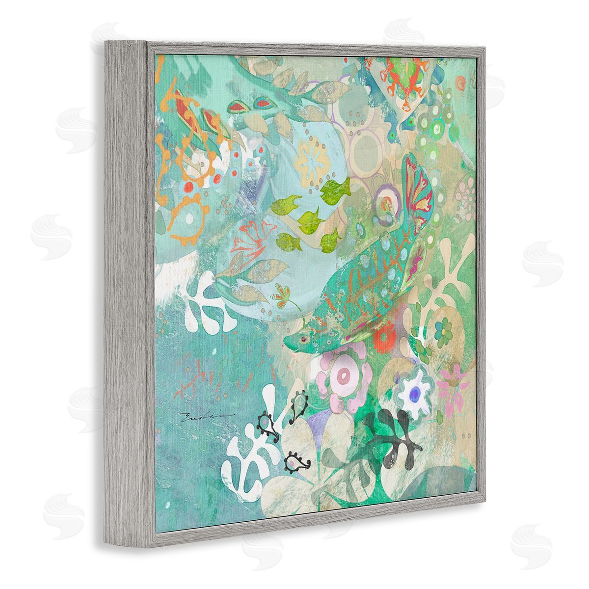 Evelia Designs Paisley Fish Pattern Gray Framed Glicee Wall Art Print