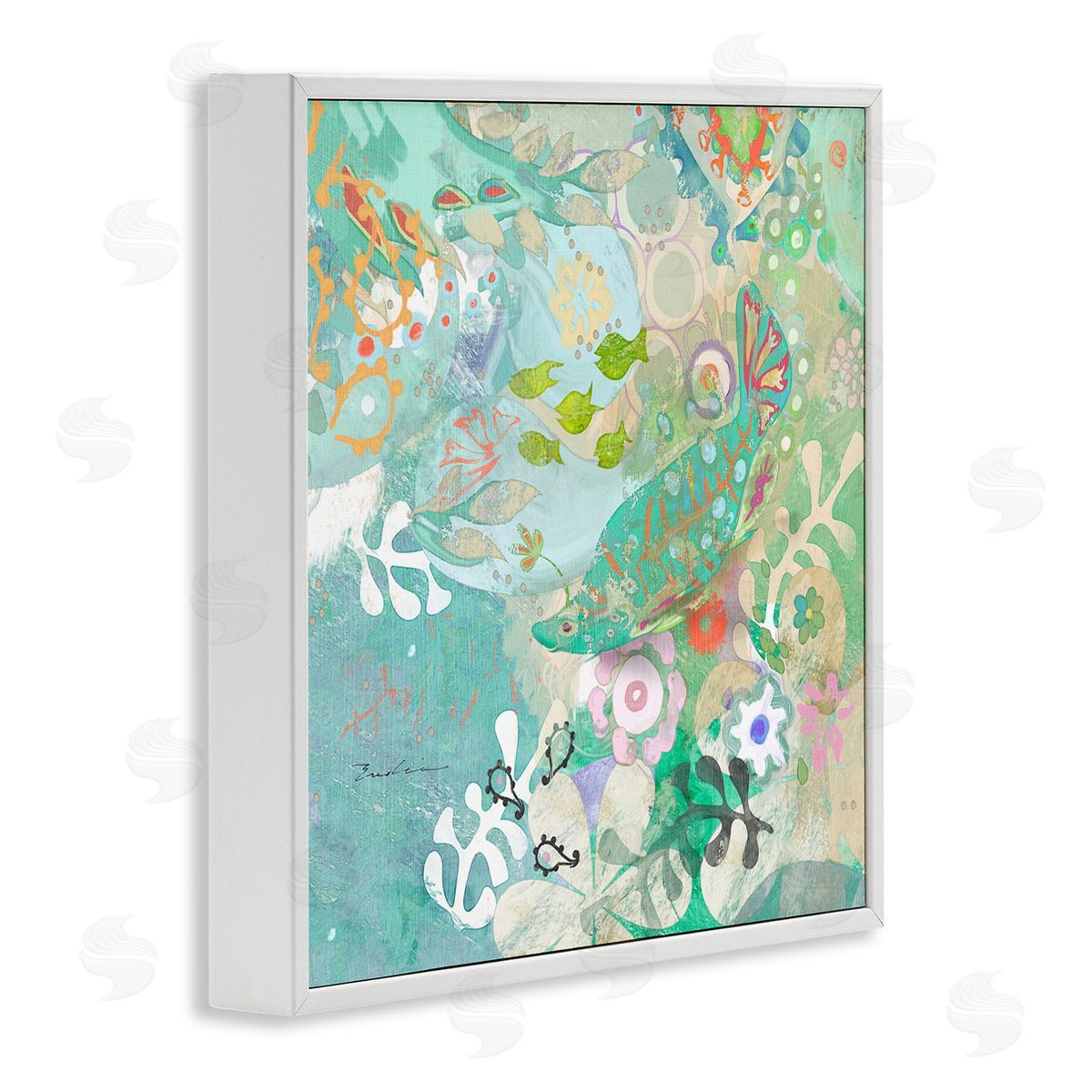 Evelia Designs Paisley Fish Pattern White Framed Glicee Wall Art Print