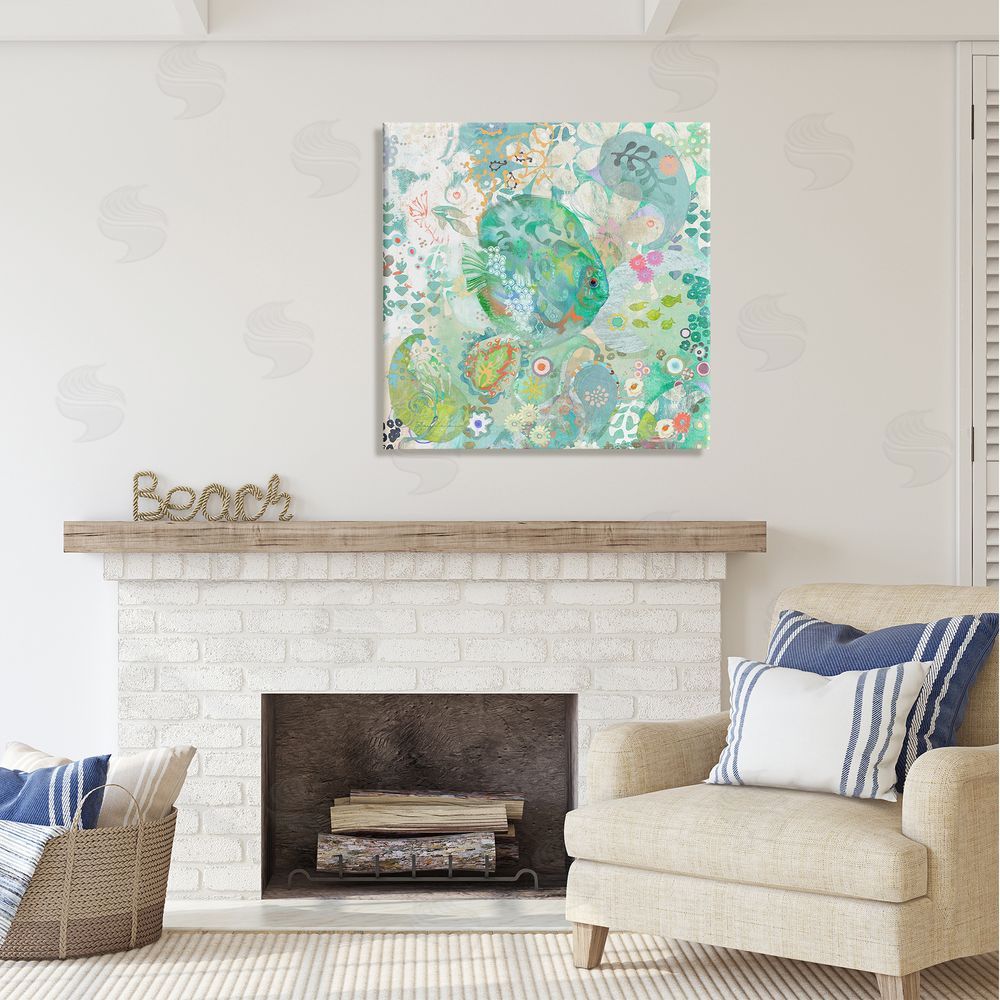 Evelia Designs Fish & Coral Pattern Canvas Wall Art in Room