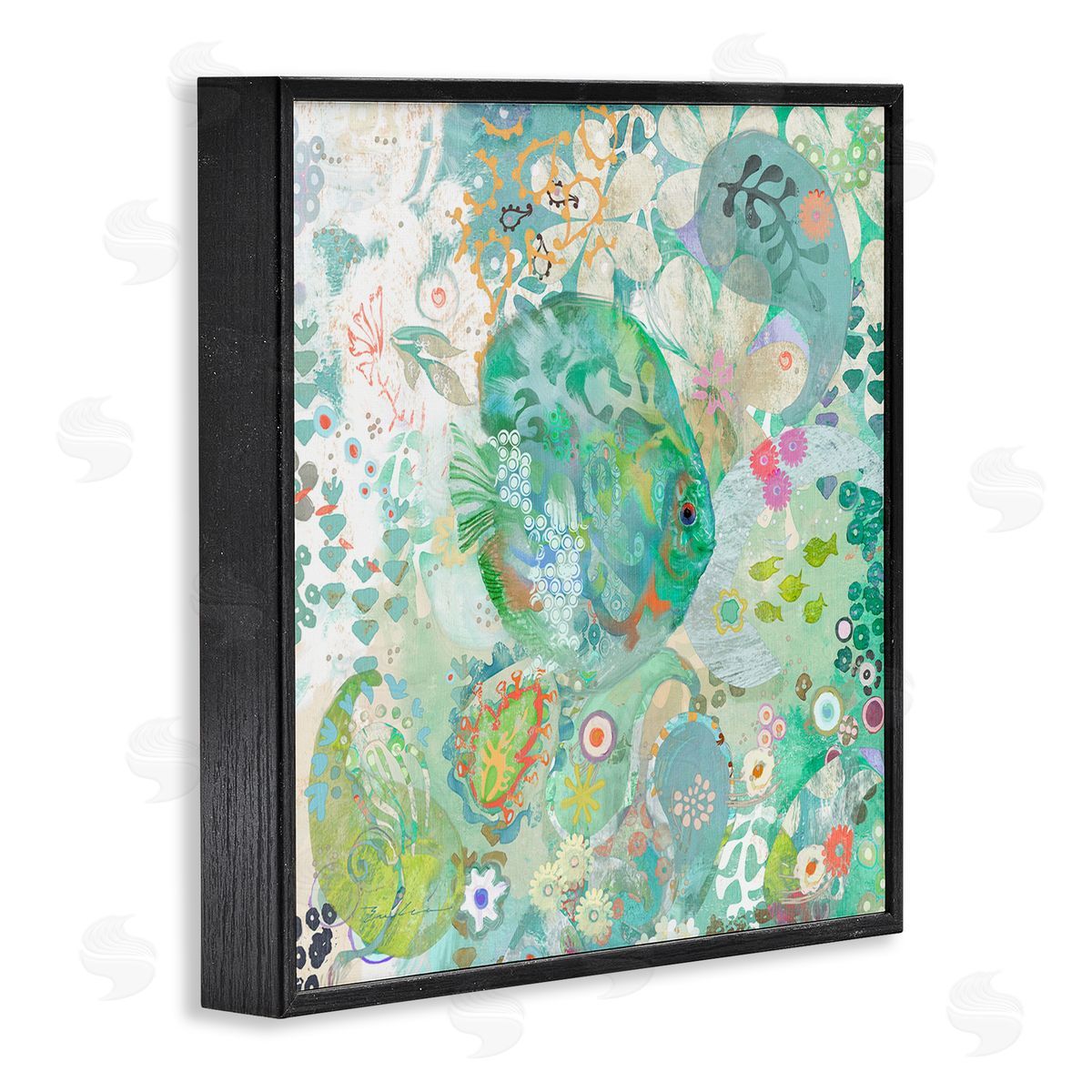 Evelia Designs Fish & Coral Pattern Black Framed Glicee Wall Art Print