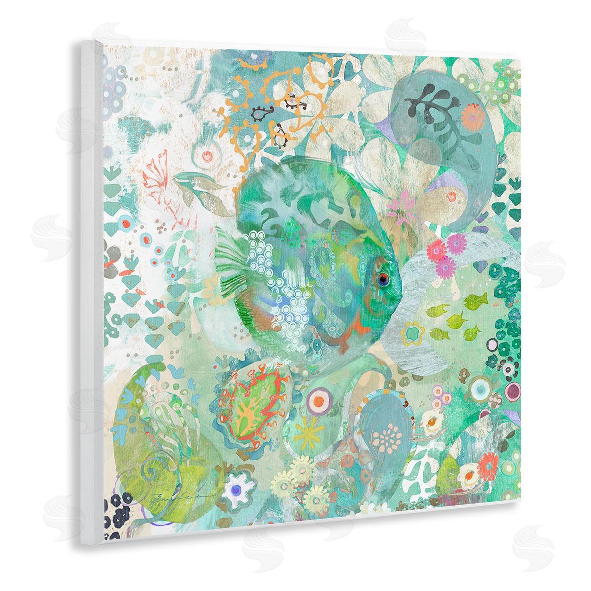 Evelia Designs Fish & Coral Pattern Wooden Wall Plaque Art Print