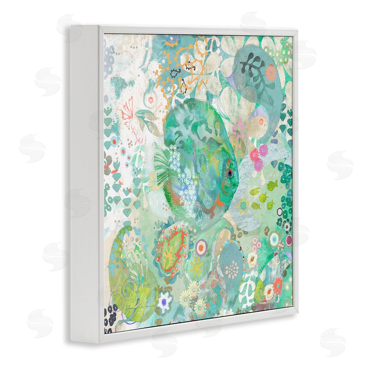 Evelia Designs Fish & Coral Pattern White Framed Glicee Wall Art Print