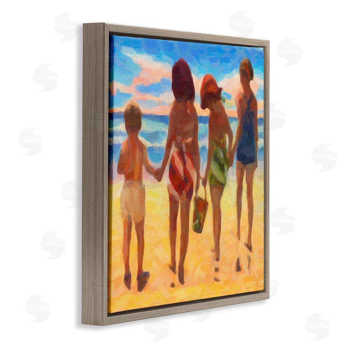 Graffitee Studios Family Beach Vacation Brown Floating Frame Canvas Wall Art Print