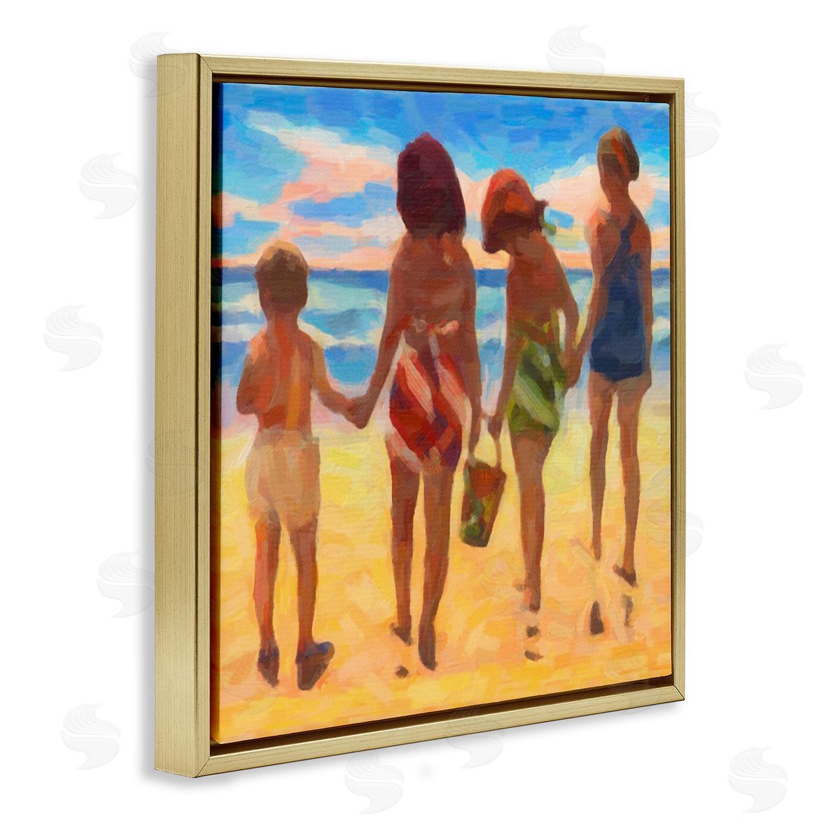 Graffitee Studios Family Beach Vacation Gold Floating Frame Canvas Wall Art Print