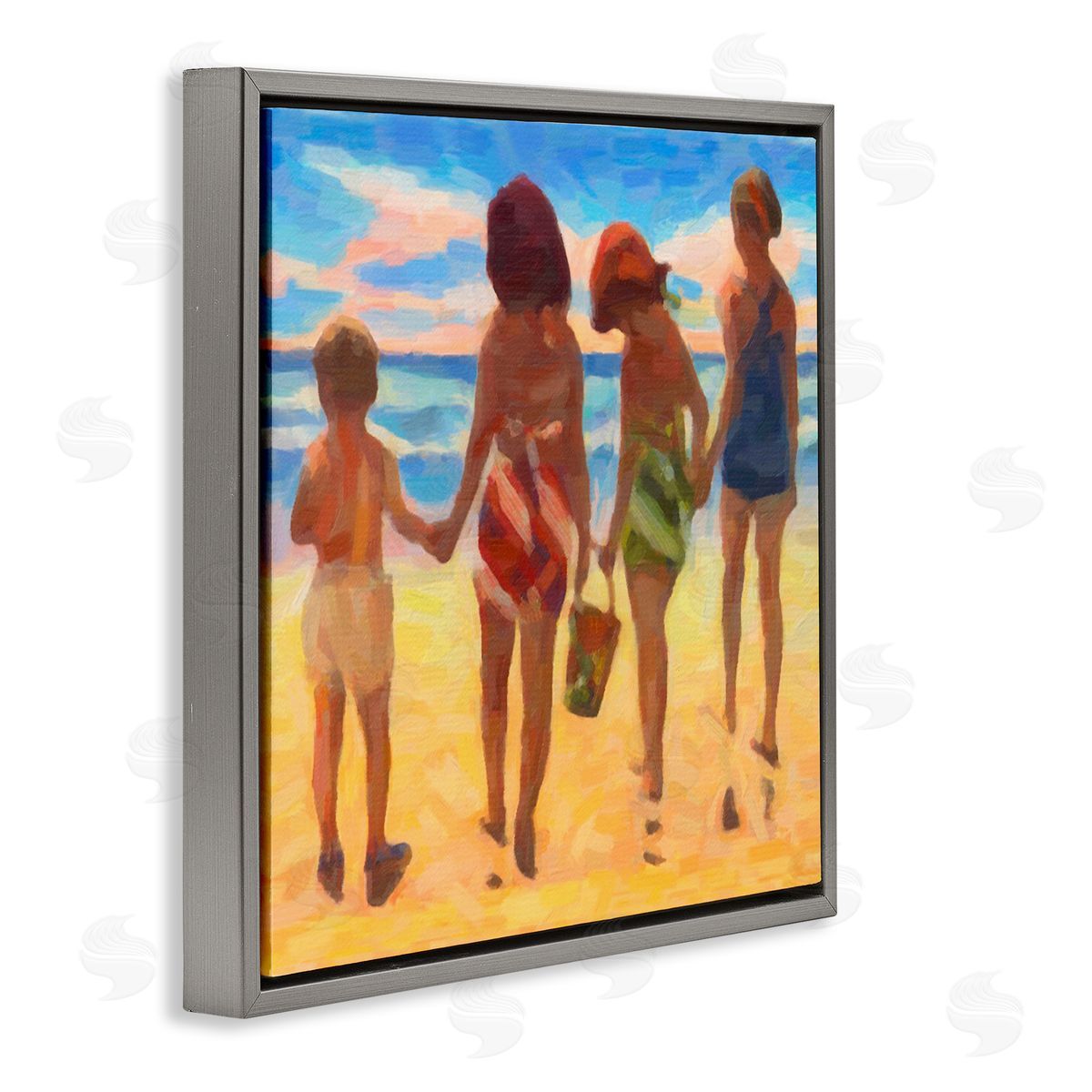 Graffitee Studios Family Beach Vacation Gray Floating Frame Canvas Wall Art Print