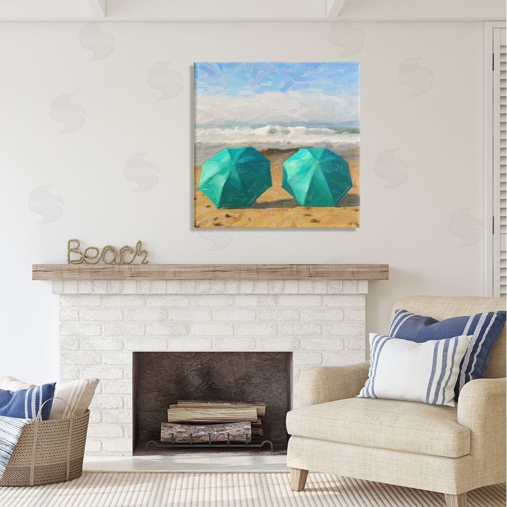 Graffitee Studios Beach Umbrellas Duo Canvas Wall Art in Room