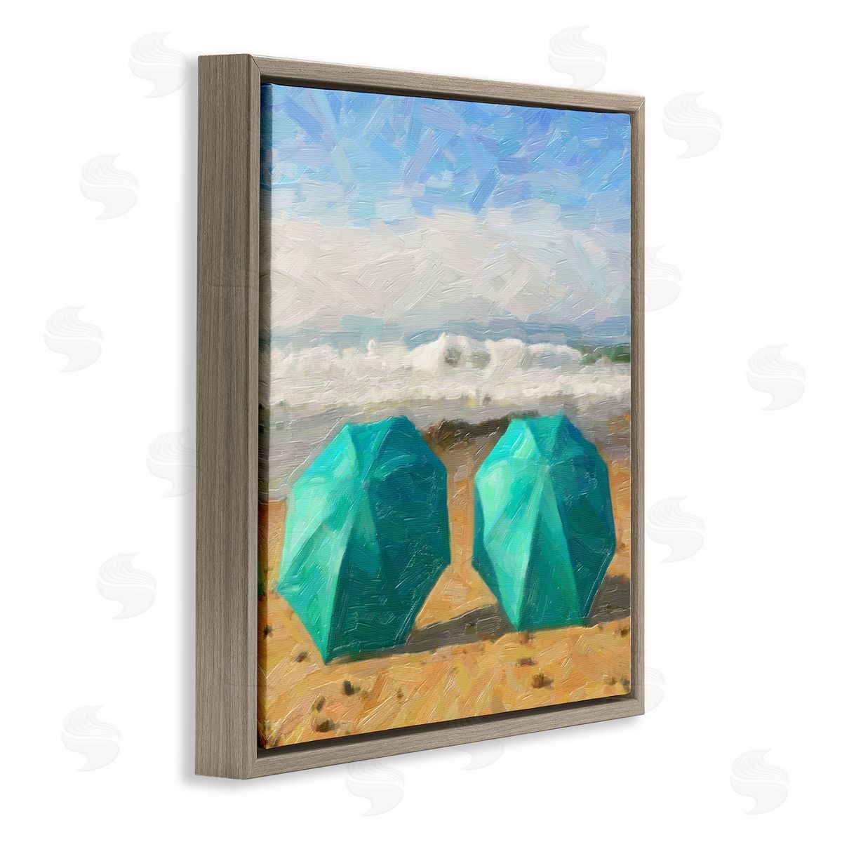Graffitee Studios Beach Umbrellas Duo Brown Floating Frame Canvas Wall Art Print