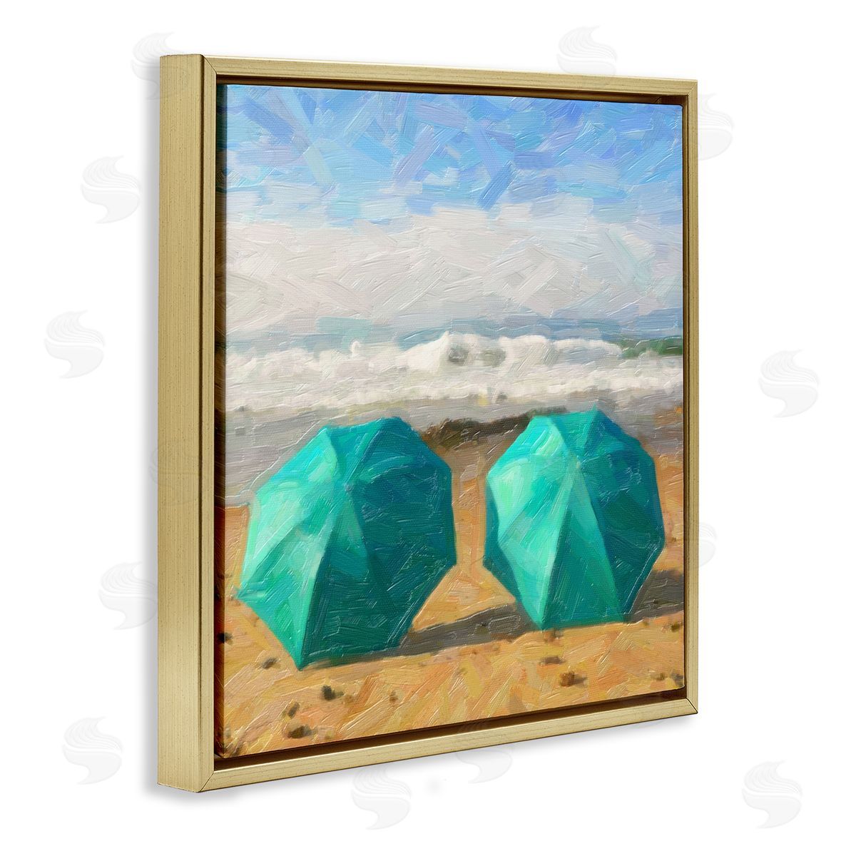 Graffitee Studios Beach Umbrellas Duo Gold Floating Frame Canvas Wall Art Print