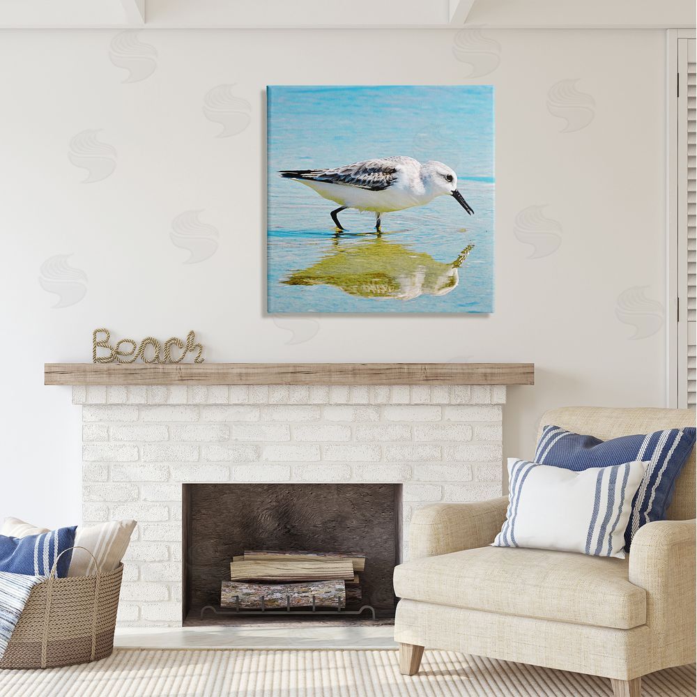 Graffitee Studios Grazing Sandpiper in Water Canvas Wall Art in Room