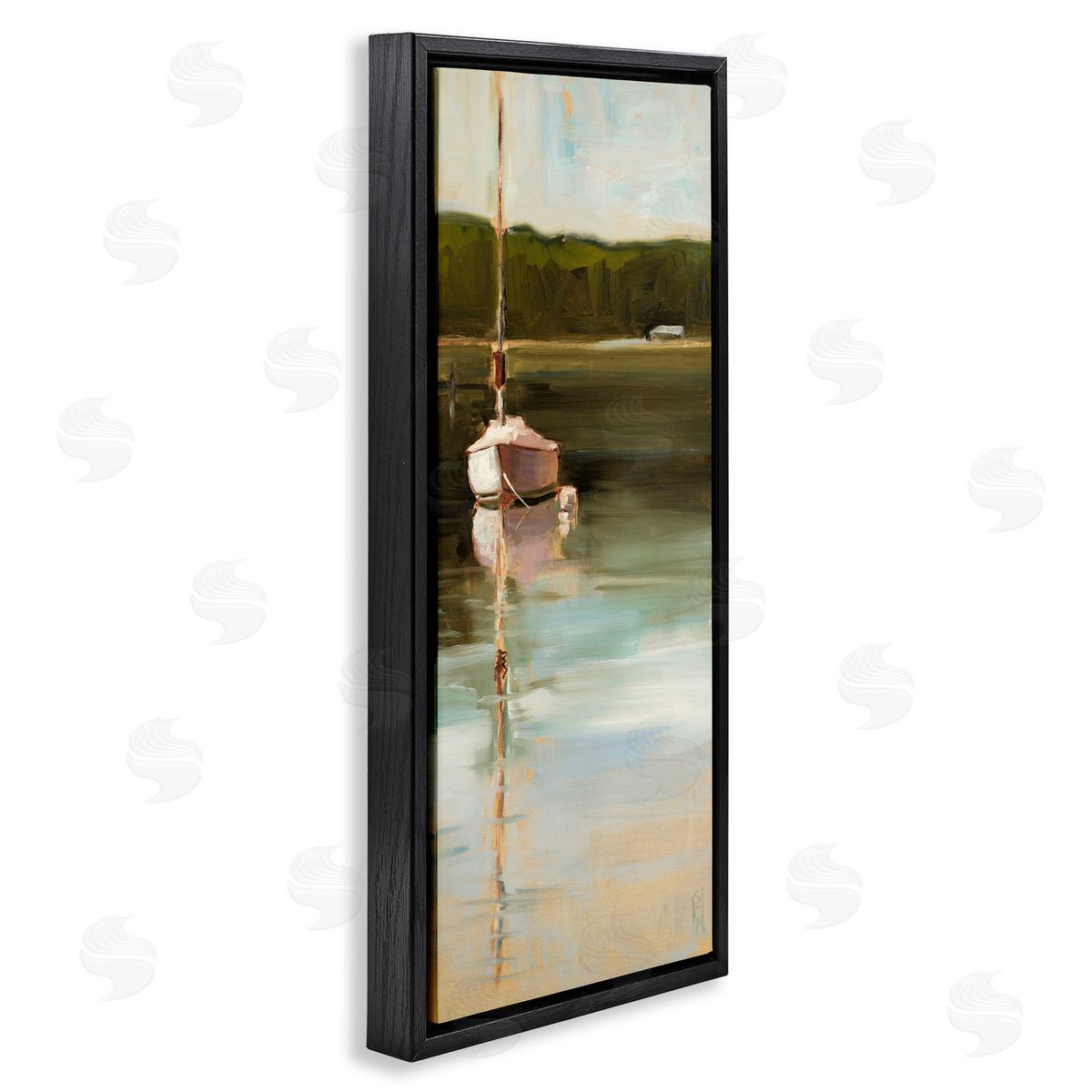 Sally Hootnick Boat Reflection Painting Black Floating Frame Canvas Wall Art Print