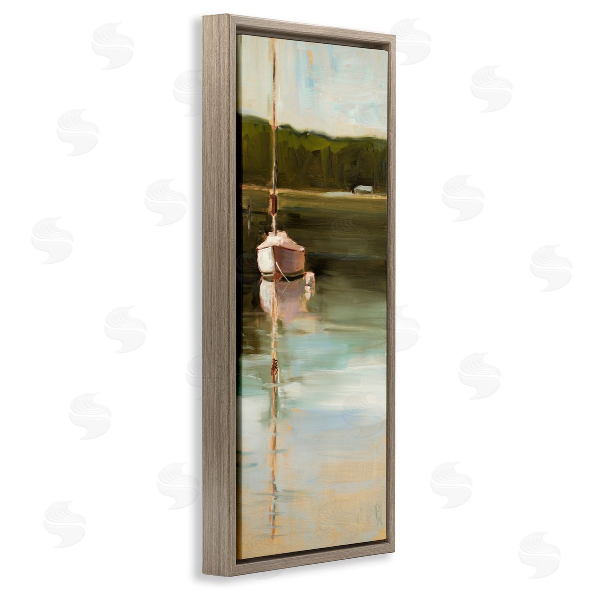 Sally Hootnick Boat Reflection Painting Brown Floating Frame Canvas Wall Art Print