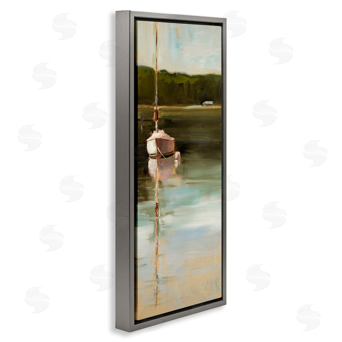 Sally Hootnick Boat Reflection Painting Gray Floating Frame Canvas Wall Art Print