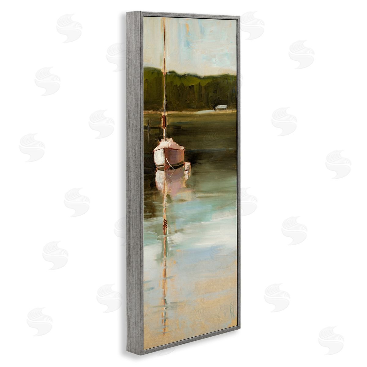 Sally Hootnick Boat Reflection Painting Gray Framed Glicee Wall Art Print
