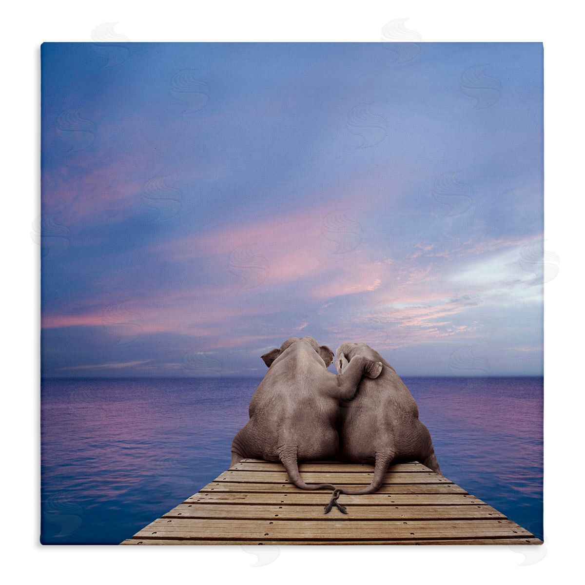 Lund Roeser Elephants Cuddling on Dock Stretched Canvas Wall Art Print