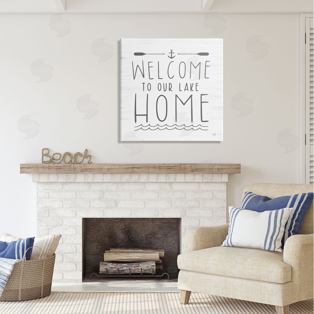 Lux + Me Designs Lake House Welcome Phrase Canvas Wall Art in Room