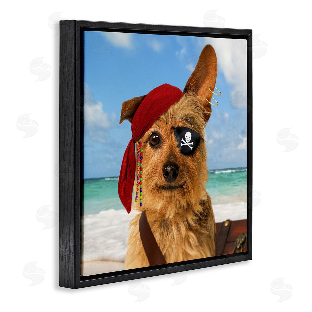 Michael Quackenbush Pirate Dog on Beach Black Floating Frame Canvas Wall Art Print