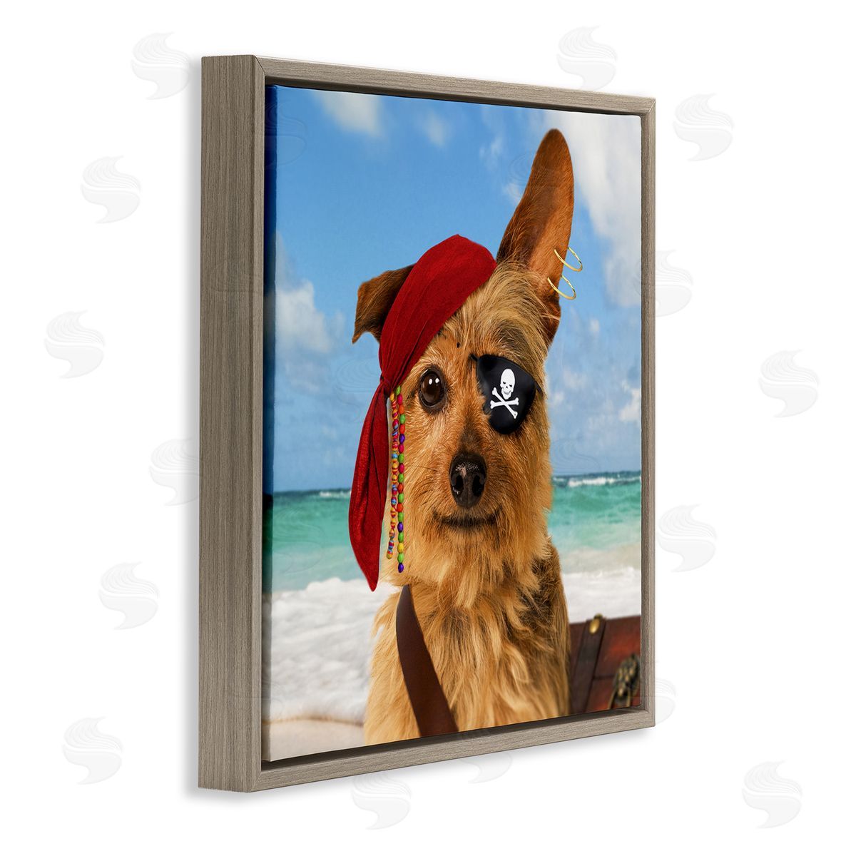 Michael Quackenbush Pirate Dog on Beach Brown Floating Frame Canvas Wall Art Print