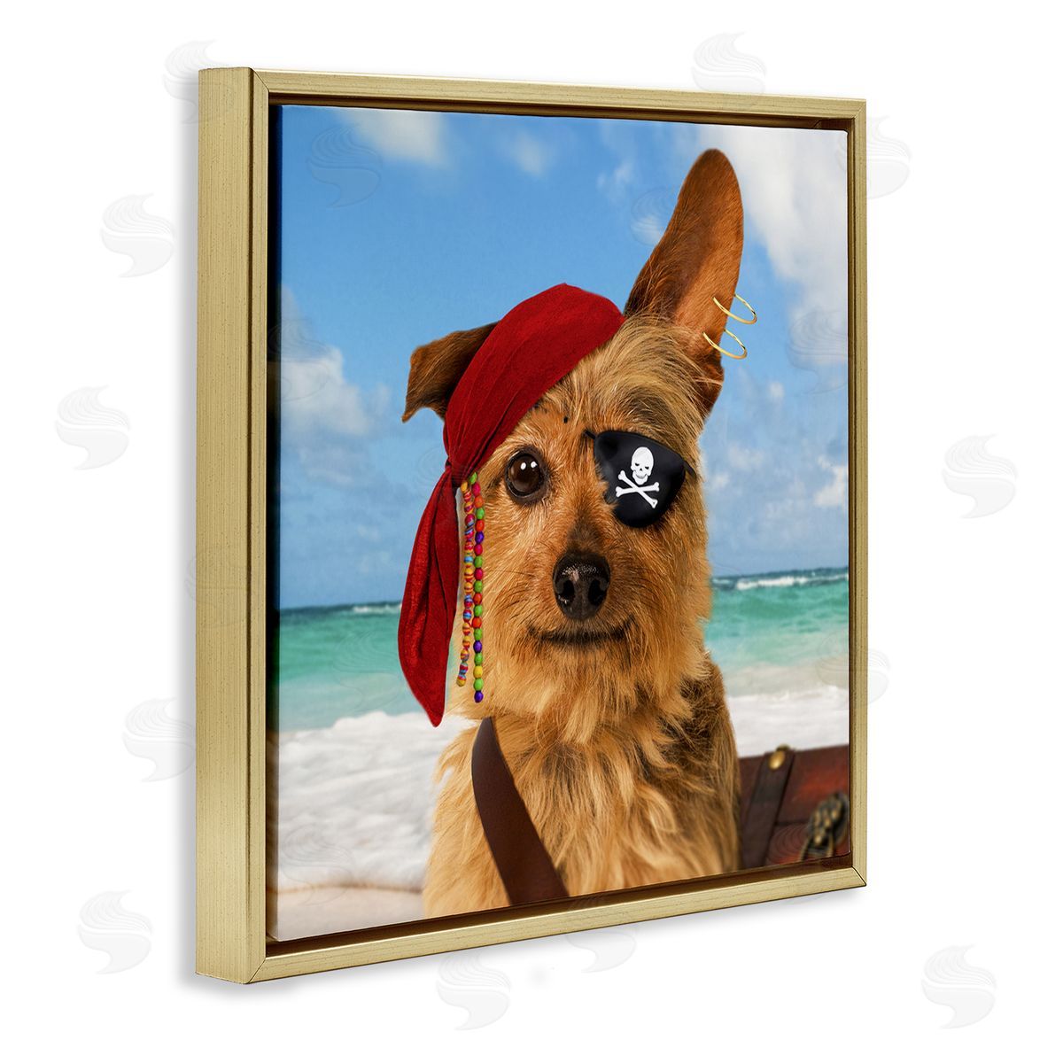 Michael Quackenbush Pirate Dog on Beach Gold Floating Frame Canvas Wall Art Print