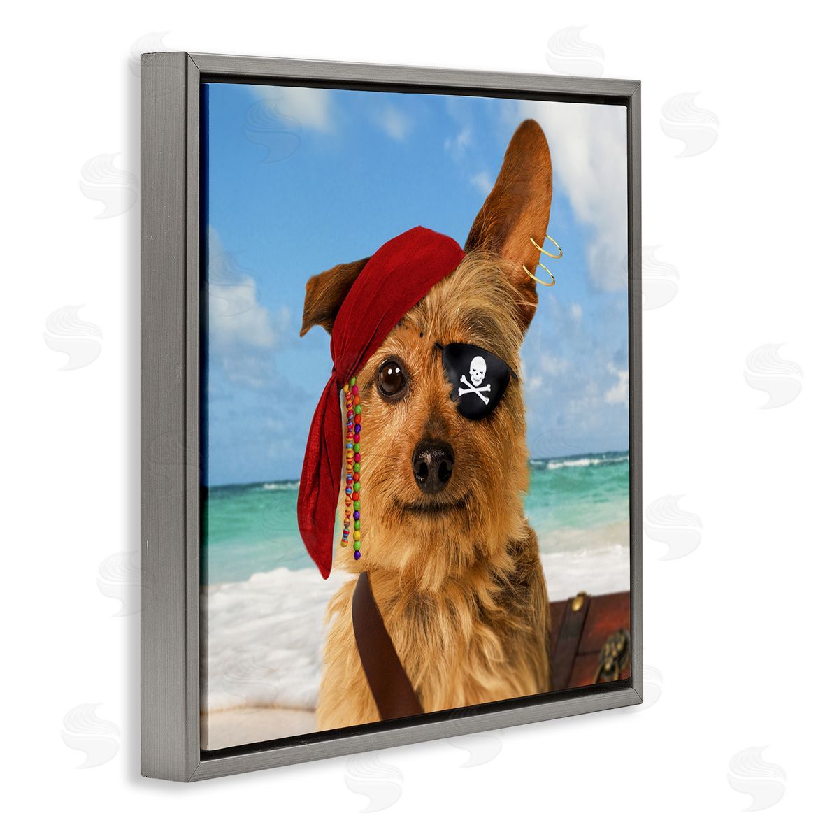 Michael Quackenbush Pirate Dog on Beach Gray Floating Frame Canvas Wall Art Print