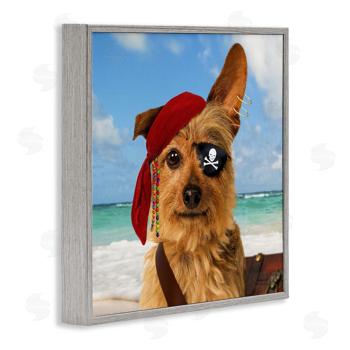 Michael Quackenbush Pirate Dog on Beach Gray Framed Glicee Wall Art Print