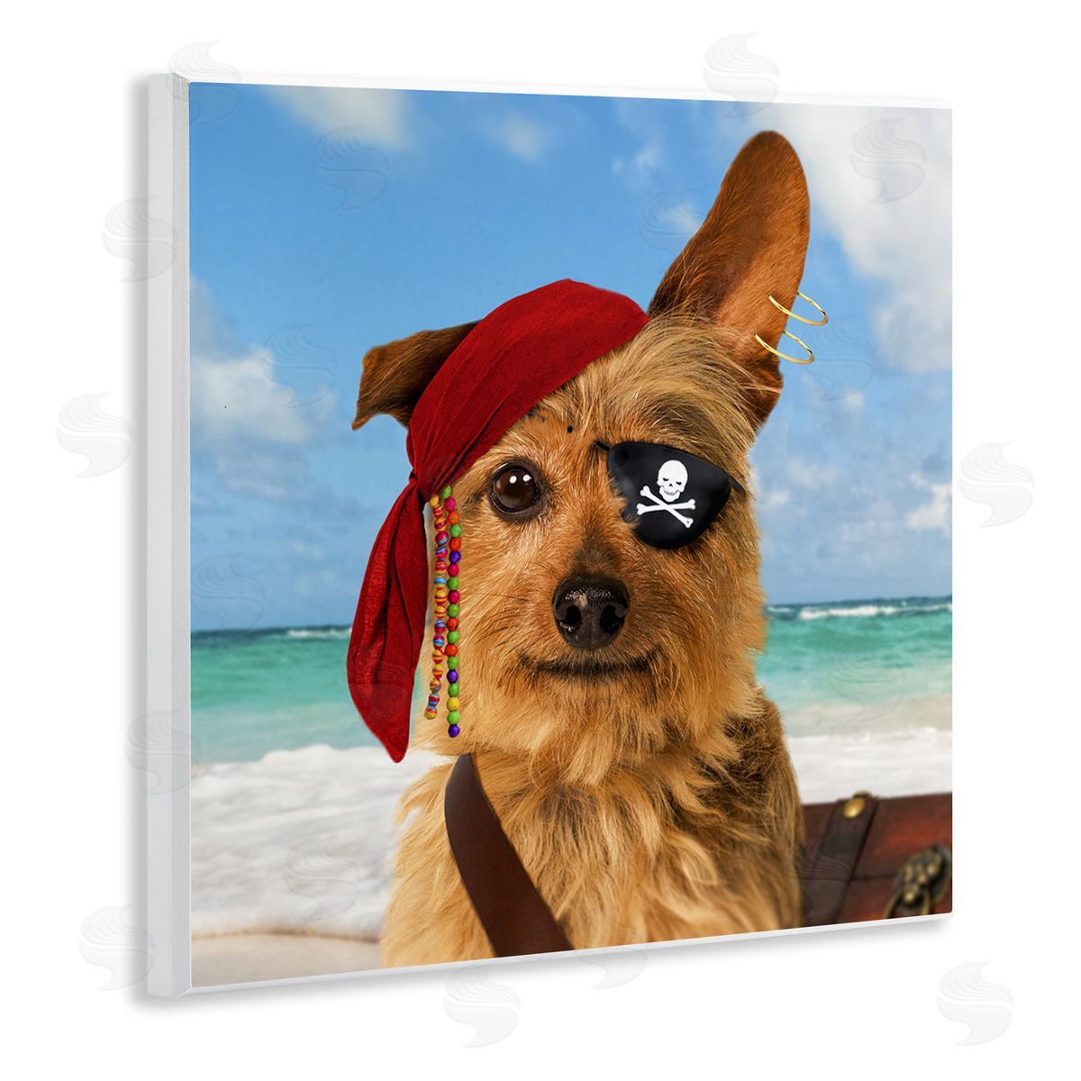 Michael Quackenbush Pirate Dog on Beach Wooden Wall Plaque Art Print